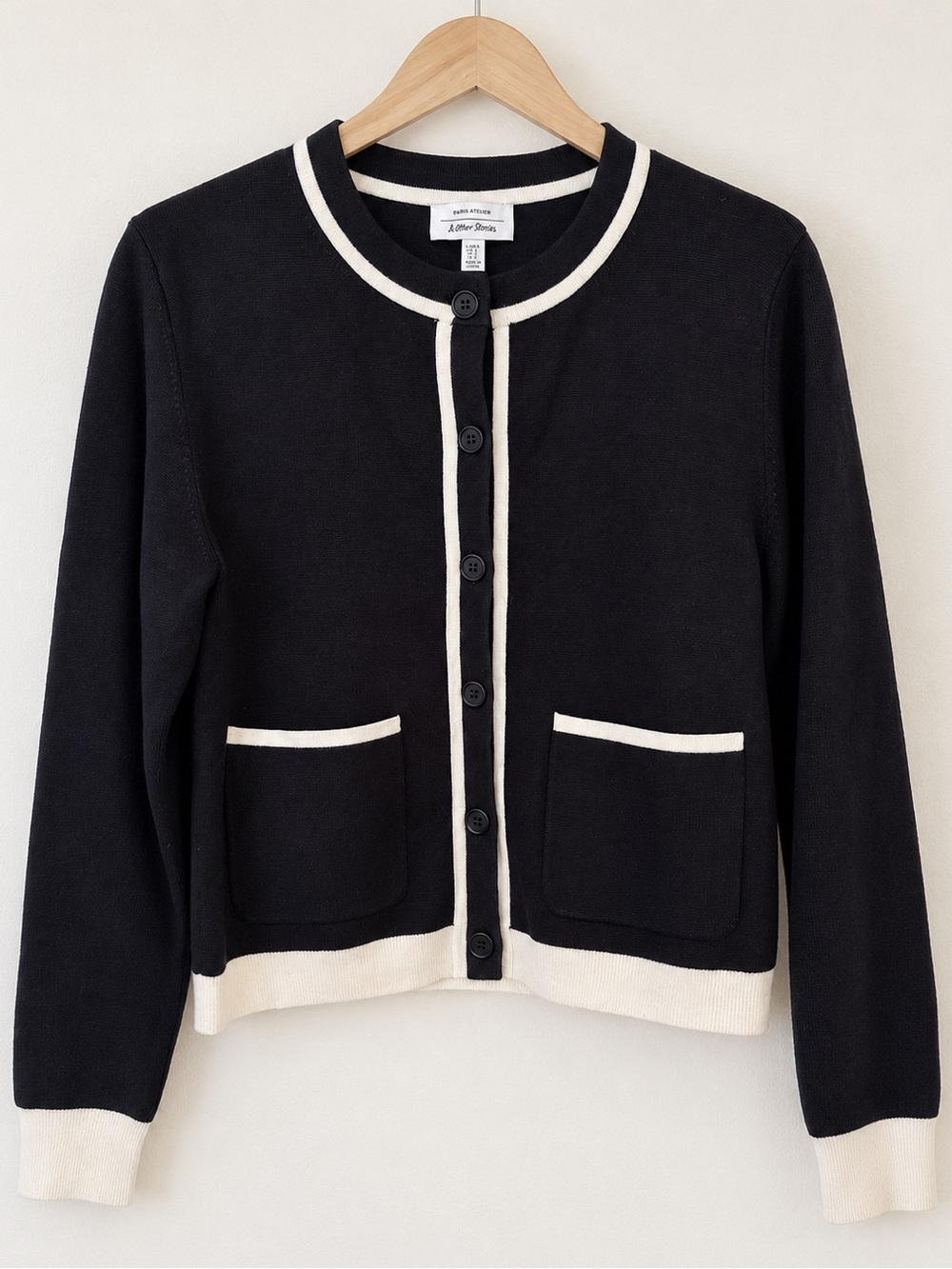 A.P.C. Black & Cream Trim Button-Front Cardigan Sweater